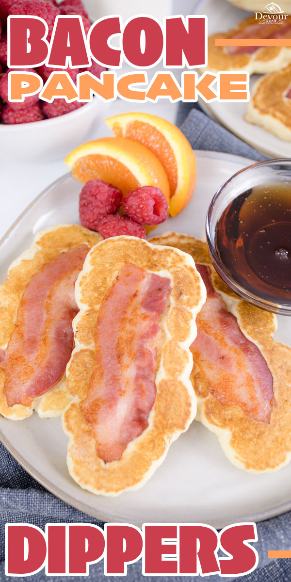 Making Bacon Pancakes a fun, quick, and easy breakfast idea for big and little hands. Serve with your favorite syrups and enjoy the smiles, laughs and giggles. Made with Oven Baked Bacon, Pancake Mix and served with butter and syrup. It seems obvious but bacon and pancakes are often served separately. Enjoy this fun and easy recipe. #bacon #pancakes #baconpancake #breakfast #easybreakfast #devourdinner #devourpower #familyrecipe #easyrecipe #iammartha #bonappetitmag #devourdinner #devourpower
