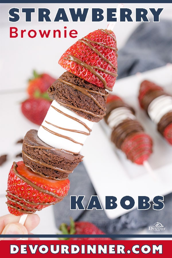 Delicious Dessert that is fun for everyone. Made with 4 simple ingredients, this recipe is a great recipe for those younger chefs to help in the kitchen. Dessert Recipe that everyone loves and enjoys. #DevourDinner #Recipe #Recipes #Food #Foodies #Yum #Yummy #Strawberry #Brownie #StrawberryDessert #BrownieRecipe #BrownieDessert #EasyDessert #KabobDessert #Kabob #EasyDessert #EasyRecipe #strawberries #marshmallows #familyrecipes #recipeoftheday #buzzfeast #foodfood #yum