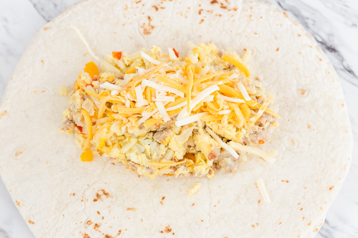 Tortilla with Hashbrowns, Sausage, Cheese and Egg
