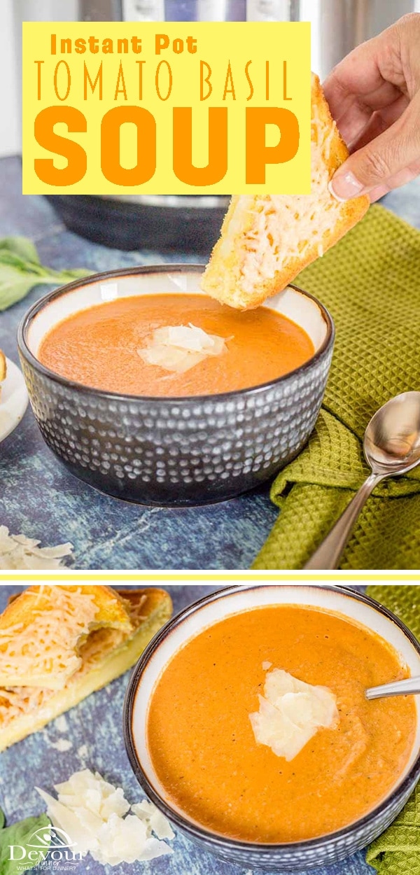 My Favorite from Cafe Zupas! Tomato Basil Soup with a grilled cheese.Comfort food.Just like Cafe Zupas Tomato Basil Soup Recipe. Delicious, packed full of wonderful flavor.Instant Pot Recipe makes up quickly for lunch or dinner. #devourdinner #recipe #recipes #Food #Foodblogger #yummy #easyrecipe #howtovideo #Instantpot #tomatobasilsoup #soup #Appetizer #sidedish #delicious #Cafezupas #Cafezupassoup #tomatobasilsoup #Easysouprecipe #soup #Tomatosoup #creamytomatosoup #instantpottomatosoup #yum