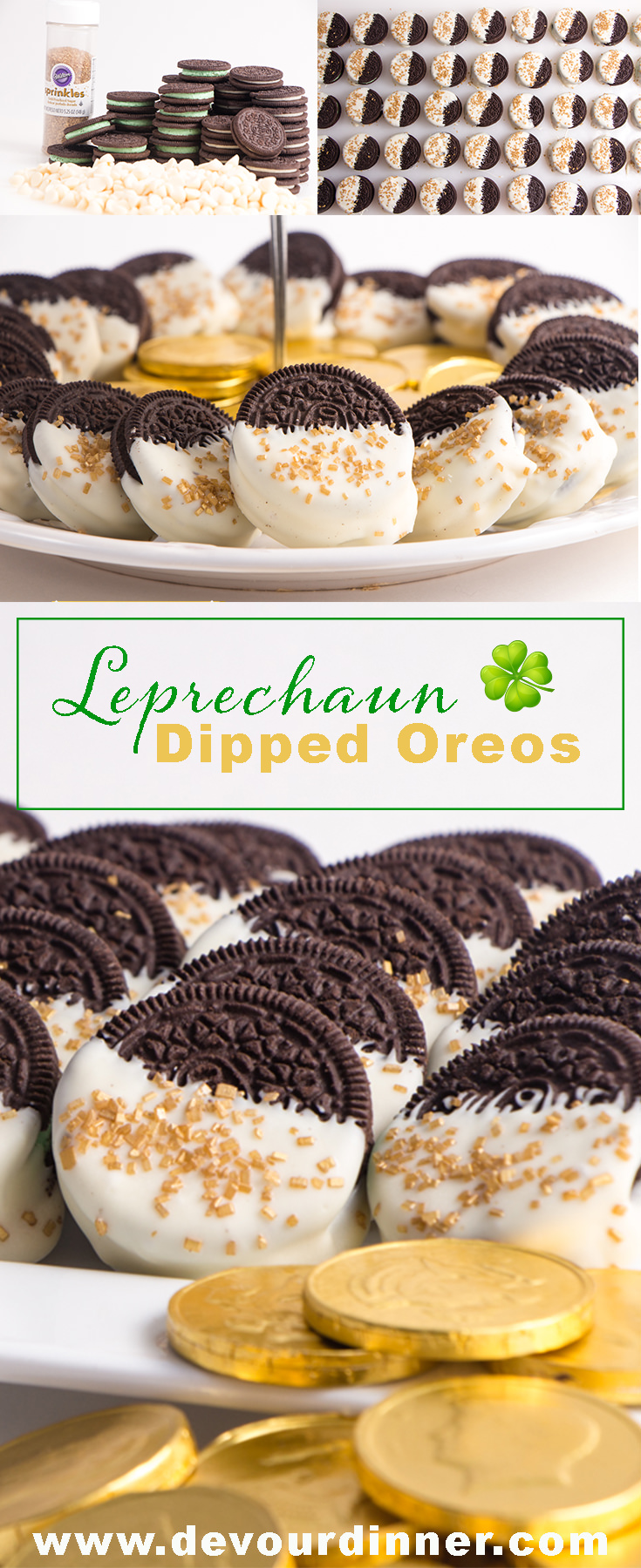 This quick and easy dessert will treat your tastebuds. So fun to make with White Chocolate and Oreo's. Enjoy this fun easy treat all year long! #Oreo #Whitechocolate #Recipe #recipes #food #Foodie #foodblogger #Buzzfeast #Dessert #dessertrecipes #devourdinner #treat #cookie #yummy #dippedoreo #dippedcookie