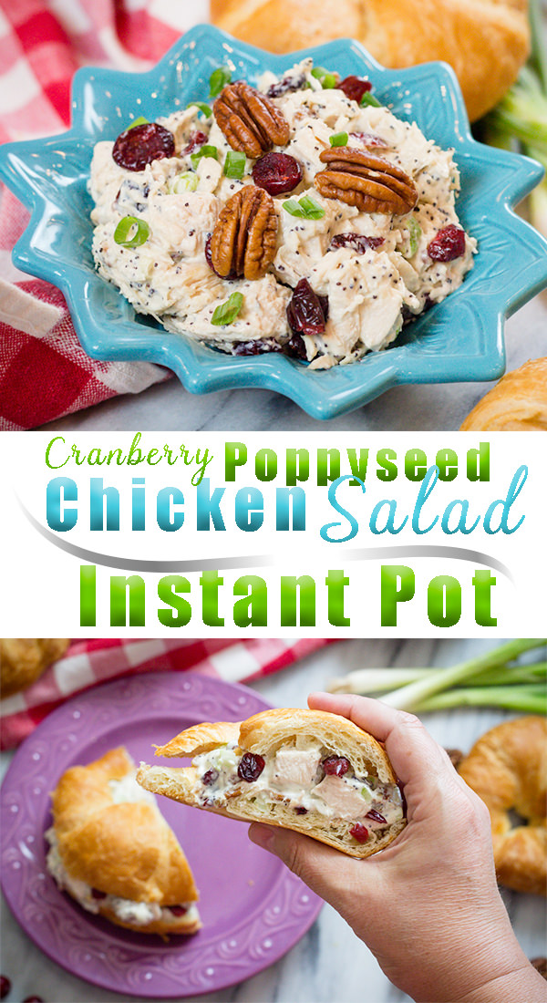 Easy Chicken Salad made with Pecans, Cranberries and a creamy poppyseed dressing makes this Chicken Salad Recipe so easy to make and so delicious. Perfect as a lunch, dinner or appetizer. #Easychickensalad #chickensaladrecipes #chickensalad #chickensaladrecipes #Instantpot #InstantPotrecipes #Devourdinner #Chickenrecipe #Easyrecipe #Easydinner #appetizerrecipe #lunchrecipe #coldchickensalad #glutenfree #easyprep #inmykichen #yummy #inmykitchen #chicken #food #recipes #recipe #foodie