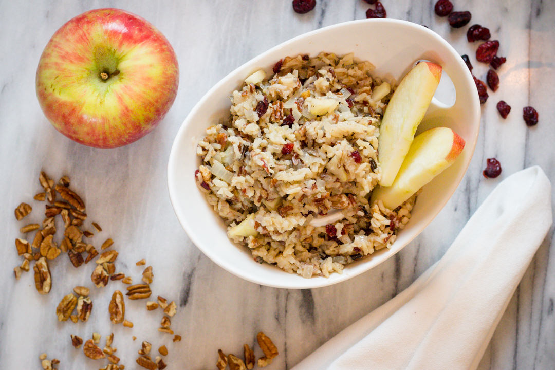 Top view of apple pecan wild rice blend. 