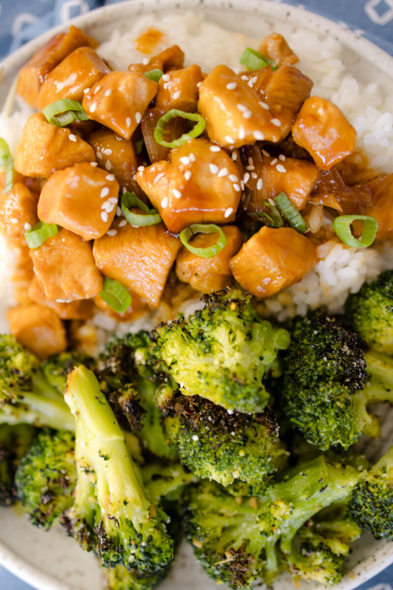 Honey Garlic Chicken Instant Pot with Air Fryer Broccoli and White Rice