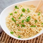 Asian Noodles made with Ramen Noodles in white bowl and chopsticks