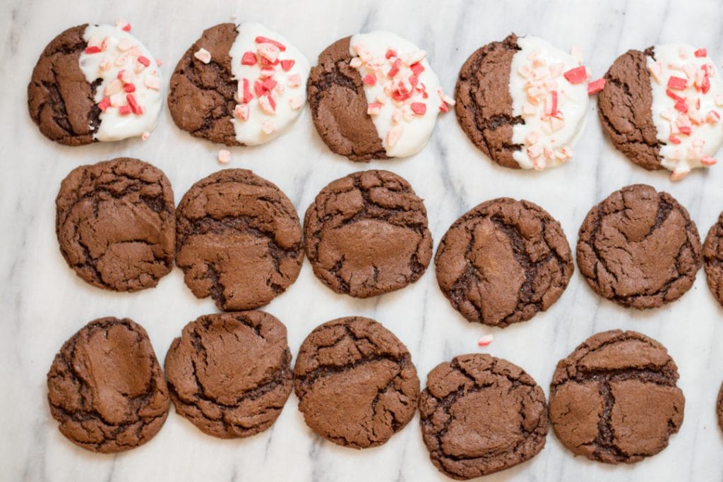 Easy Christmas Cookies on flat lay with chocolate cookies