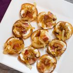 Bacon Onion Appetizer Party Food on Toasted Bagel Chip or Baguette