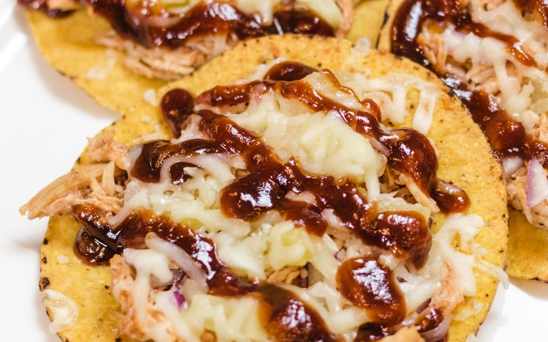 Easy to make BBQ Chicken Tostadas with Pineapple and Red Onion