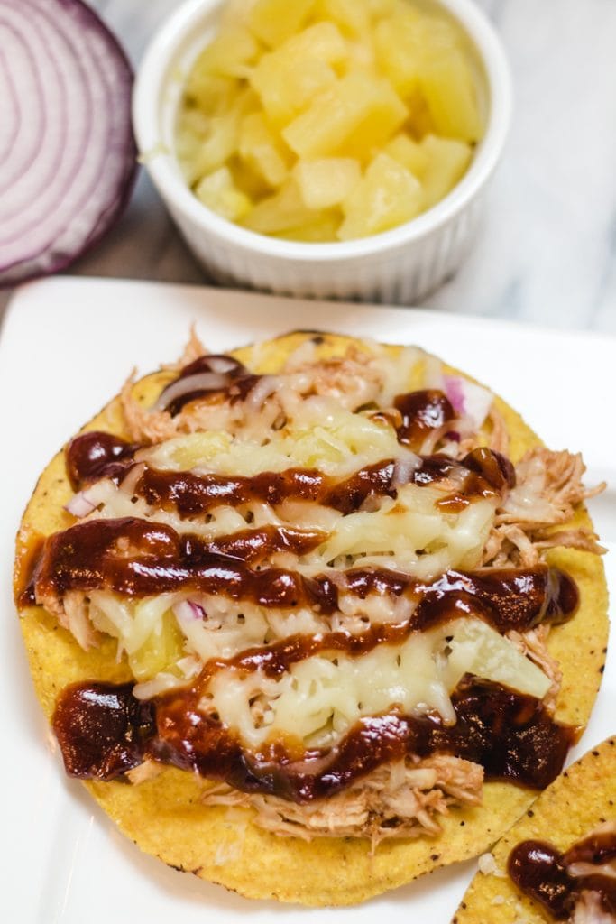 BBQ Chicken Tostada with Pineapple and Red Onion