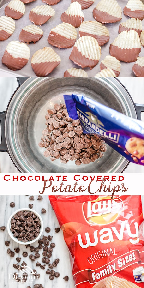 Chocolate Dipped Potato Chips will appeal to both your sweet tooth and the salty cravings you have. Dip these potato chips to wow your tastebuds for a fun sweet and salty taste. #devourdinner #dessert #easydessert #chocolatedippedchip #chocolate #snack #dippedchocolate #easyrecipe #kidfriendly #kidapproved #recipe #recipes #food #foodie #yum #yummy #instantpot #instagood #pressurecooker