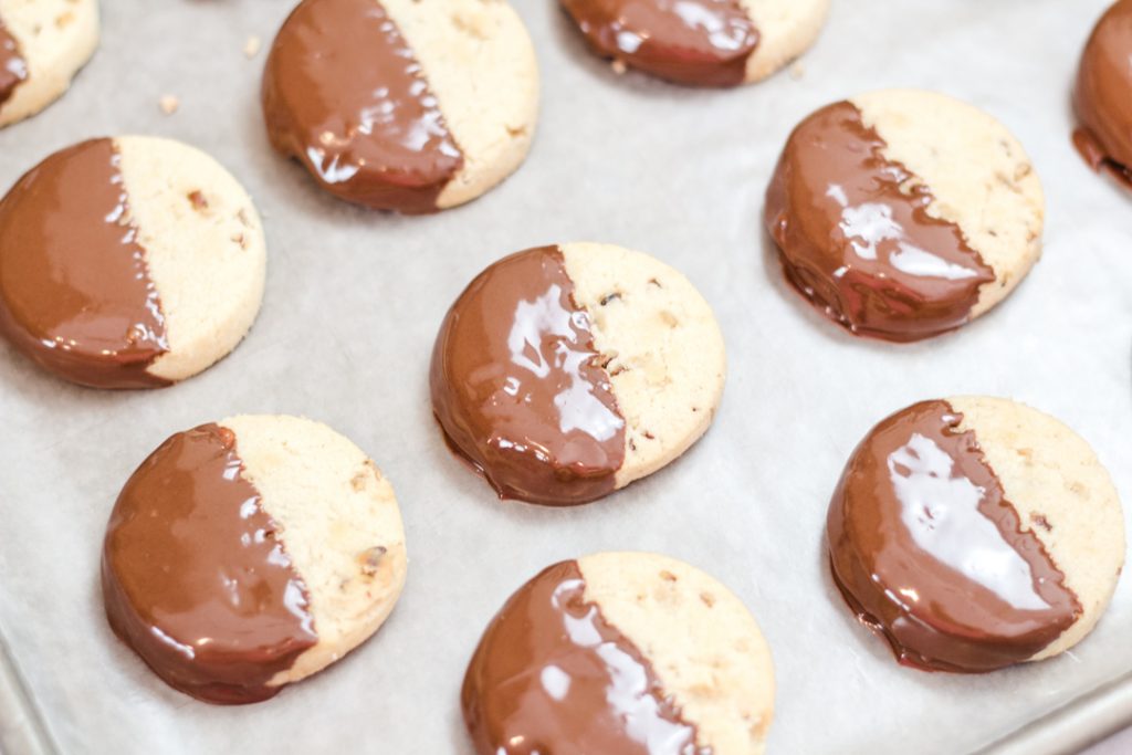 Chocolate Dipped Pecan Sandies Cookies
