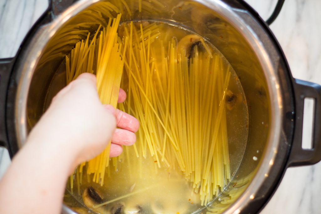 Noodles Criss Crossed in Instant Pot for cooking