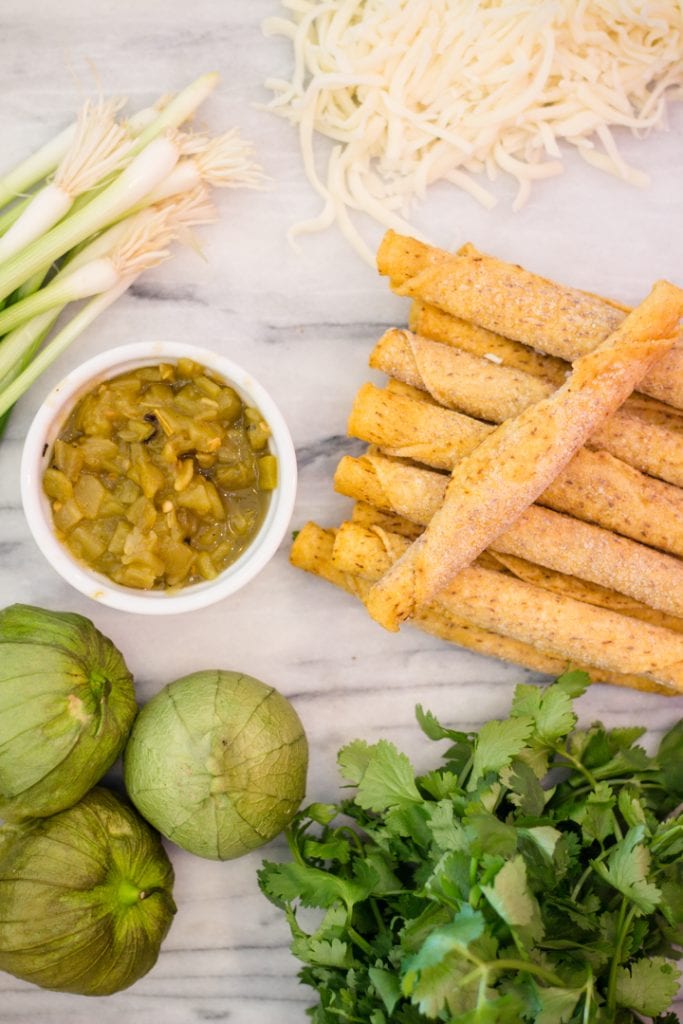Chicken Taquitos ingredients with Tomatillo Sauce