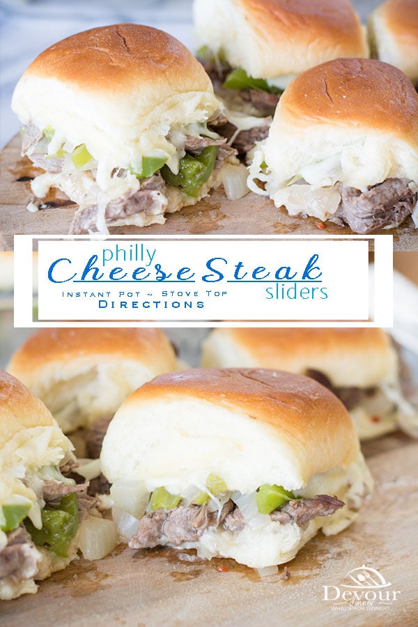 Hawaiian Rolls make the Best Sliders and Philly Cheese Steak Sliders are truly among the best sliders you can make. Don't believe it? Philly Steak Sliders with onion and bell peppers and of course cheese! #devourdinner #sliders #easyrecipe #easysidedish #easydinner #easydinnerrecipe #yum #recipe #recipes #food #foodie #Phillysteak #phillysteaksliders #appetizer #appetizerrecipe #easyappetizer #food #foodie #recipe #insantpot #pressurecooker #easyinstantpotrecipe #instantpotrecipe