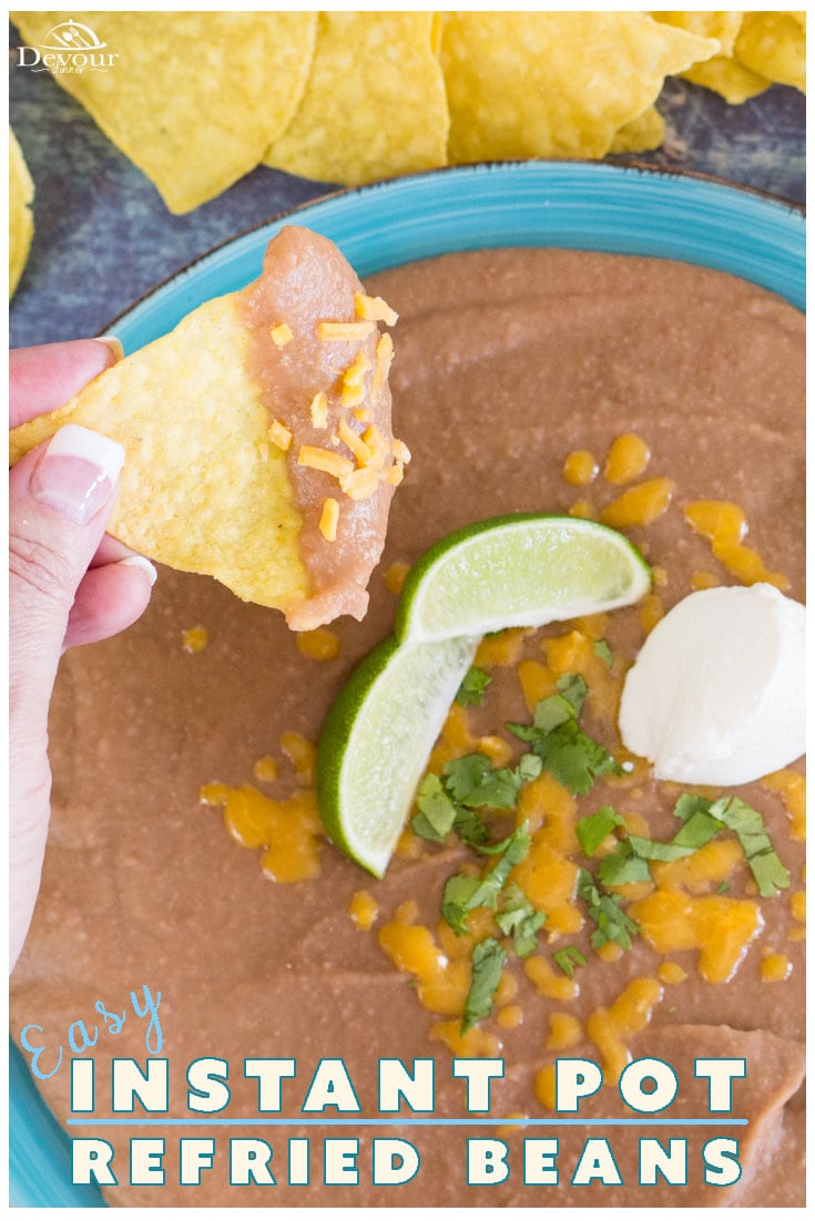 Making Homemade Refried Beans just got easier with this super simple Instant Pot Recipe. I was skeptical, but let me tell you that eating Homemade Refried Beans is sooo good! Honestly, why buy canned when you can make refried beans this quick. #instantpot #instantpotrecipe #refriedbeans #mexicanbeans #easyrecipe #easyrefriedbeans #devourdinner #sidedish #sidedishrecipe #chipsanddip #food #foodie #recipe #recipes #yum #yummy #instantpotrefriedbeans #bestrefriedbeans #nosoakbeans #easyrecipe
