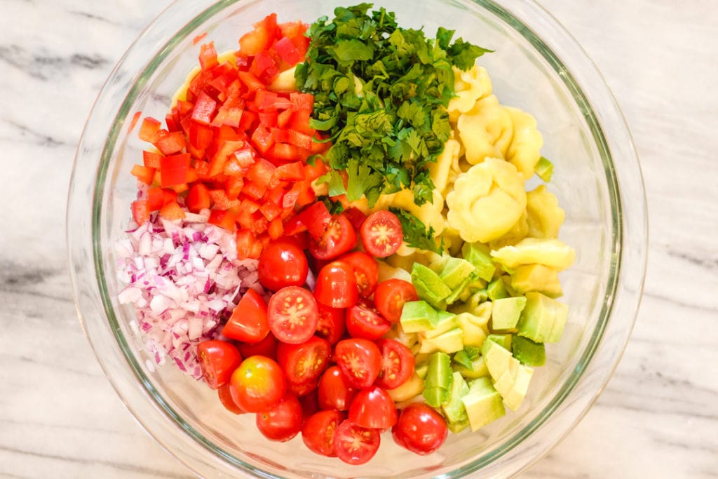 Southwest Pasta Salad Ingredients in a bowl