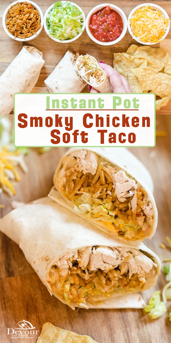 Shredded Chicken Taco Recipe with a Smoky Sauce is a family favorite. We love making Shredded Chicken in the Instant Pot / Pressure Cooker, which makes an easy quick dinner. The smoky sauce is a favorite secret ingredient in this quick dinner recipe. #instantpot #instantpotrecipe #shreddedchicken #shreddedchickentacorecipe #instantpotshreddedchickentaco #easydinner #dinnerrecipe #food #foodie #recipe #recipes #yum #yummy #devourdinner #authenticchickentacos #mexicanchickentacos #tacotuesday