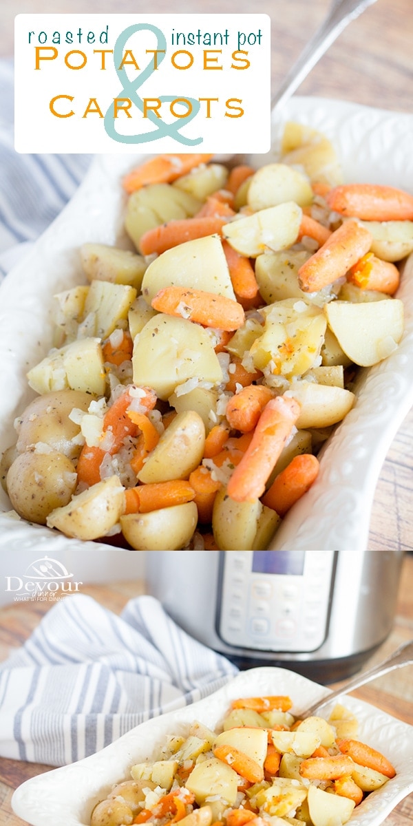 Roasted Potatoes and carrots don’t have to be flavorless and boring. With this delicious recipe, you can make them the star of the show while still complimenting any of the other dishes that you add to the dinner table. #devourdinner #sidedish #easyrecipe #easysidedish #roastedPotatoesandcarrots #roastedpotatoes #instantpot #Pressurecooking #yum #yummy #food #foodie #sidedishrecipe #potato #carrots #pressurecooking #recipe #recipes