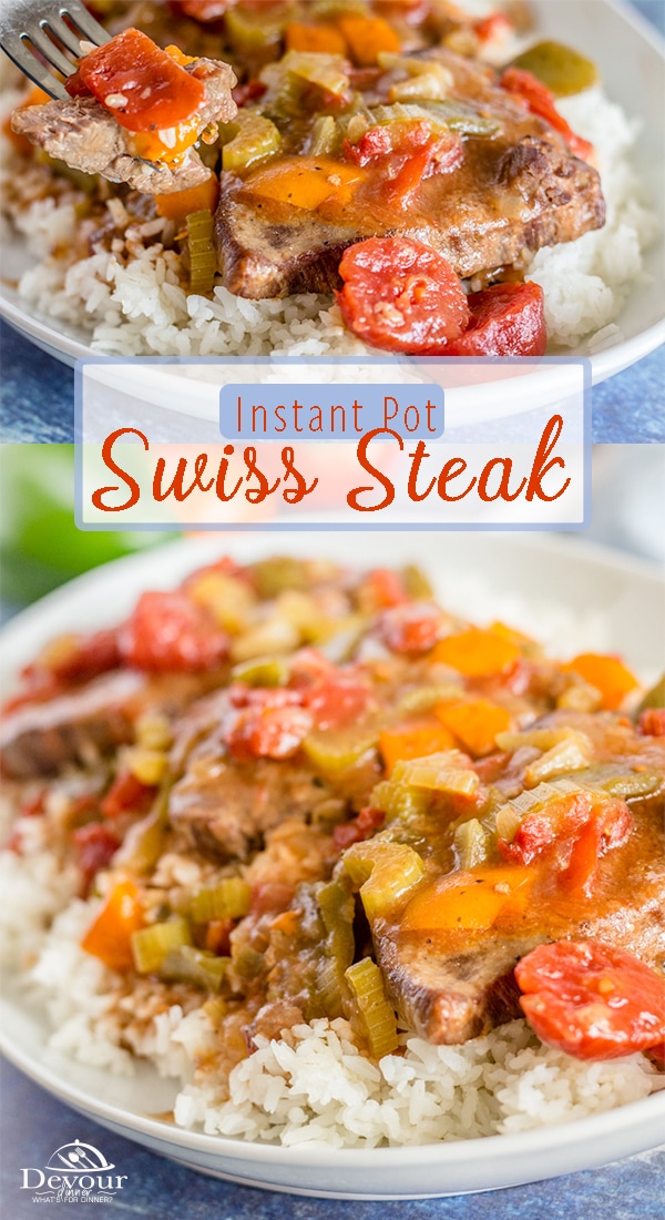If you’re looking for that perfect comfort meal for your family, look no further than this easy Swiss Steak Recipe. Giving you that tender beef, tomatoes and an incredible flavor that can transport you back in time to childhood family meals around the table. #devourdinner #beef #beefitswhatsfordinner #dinnerrecipe #easydinner #instantpot #instantpotrecipe #food #foodie #dinner #swisssteak #swisssteakrecipe #easyswisssteak #tomatoes #pressurecook #pressurecooking #yum #yummy #recipe #recipes