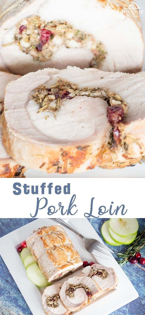 Stuffed Pork Loin is an easy dinner recipe. Don’t be fooled by the fancy presentation with just a little preparation you can be eating this mouthwatering delicious Pork Loin Recipe in no time. Grandma will be proud when you make this recipe and bring memories back to the table. #devourdinner #porkloin #porkloin #easystuffedpork #easystuffedporkloin #porkloinroast #roastedporkloin #easyrecipe #holidayrecipe #pork #thanksgiving #christmas #dinnerrecipe #recipe #recipes