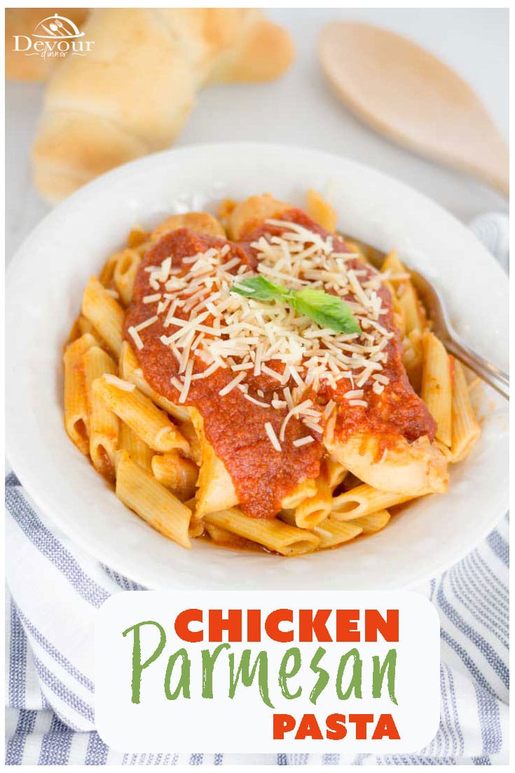 Chicken Parmesan Pasta Bake is one of those winning recipes your whole family will love. It’s a delicious combination of cheese, pasta, sauce, and chicken that pairs so well together you’ll wonder why you hadn’t tried it sooner. #devourdinner #chicken #chickendinner #chickenrecipe #instantpot #instagood #instantpotrecipe #pressurecooking #easydinner #food #foodie #recipe #recipes #foodiefriday #chickenparmesan #pasta #chickenpasta #kidapproved #yum #yummy #easydinnerrecipe