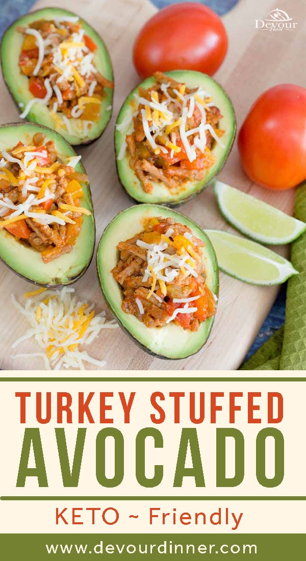 Stuffed avocados are a great way to eat a low carb and high nutrient dish. With creamy green avocados balancing out the nice fiesta flavors, these taco stuffed avocados are sure to be a hit. #devourdinner #dinnerrecipe #easyrecipe #groundturkey #groundturkeyrecipe #instantpot #instantpotrecipe #familyfavorite #kidapproved #yum #yummy #recipe #recipes #food #foodies #instantgood #buzzfeed