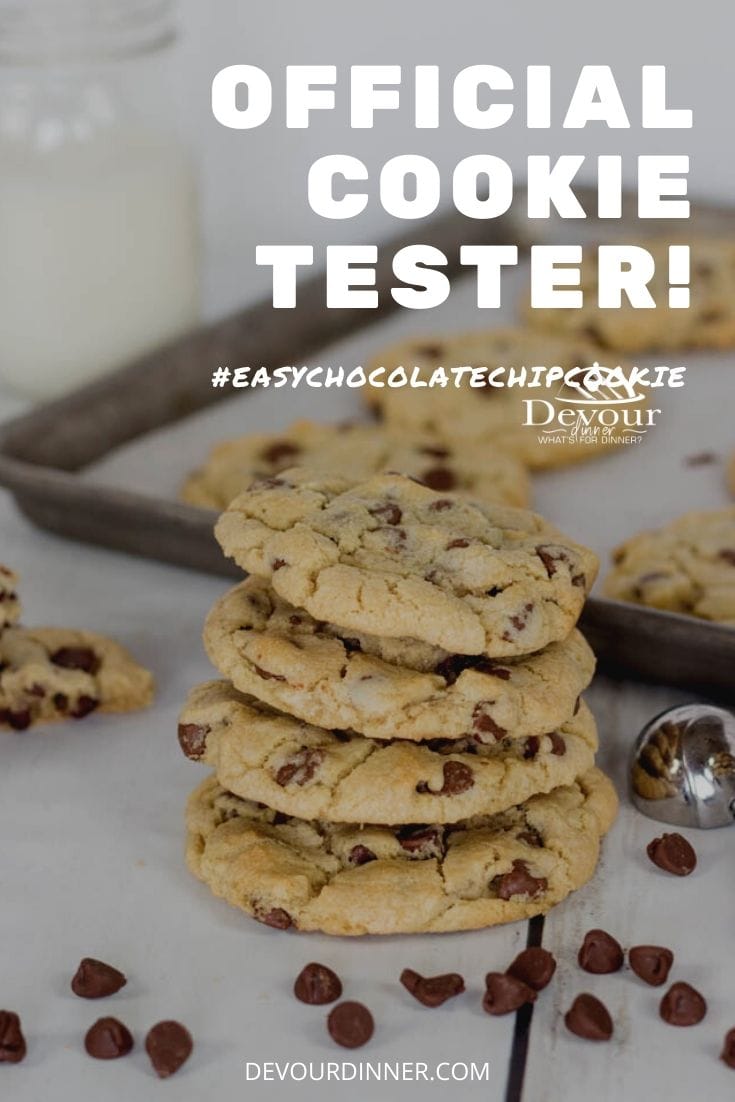 Chocolate chip cookies are a traditional treat that everyone will enjoy. The soft, chewy, buttery cookies with melty and gooey milk chocolate chips are what make this chocolate chip cookie recipe so incredible. #devourdinner #cookies #easychocolatechipcookierecipe #homemadechocolatechipcookies #bestchocolatechipcookies #chocolate #easycookies #bestcookies #foodiefriday #easyrecipe #crumblcookies #crumblchocolatechip #crumblechocolatechipcookie