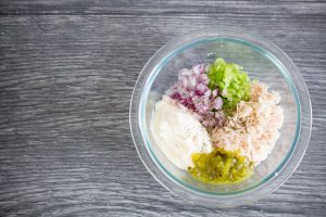 Tuna Salad ingredients in bowl