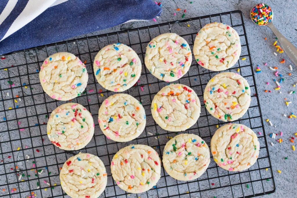 Funfetti Cookies on cooling rack