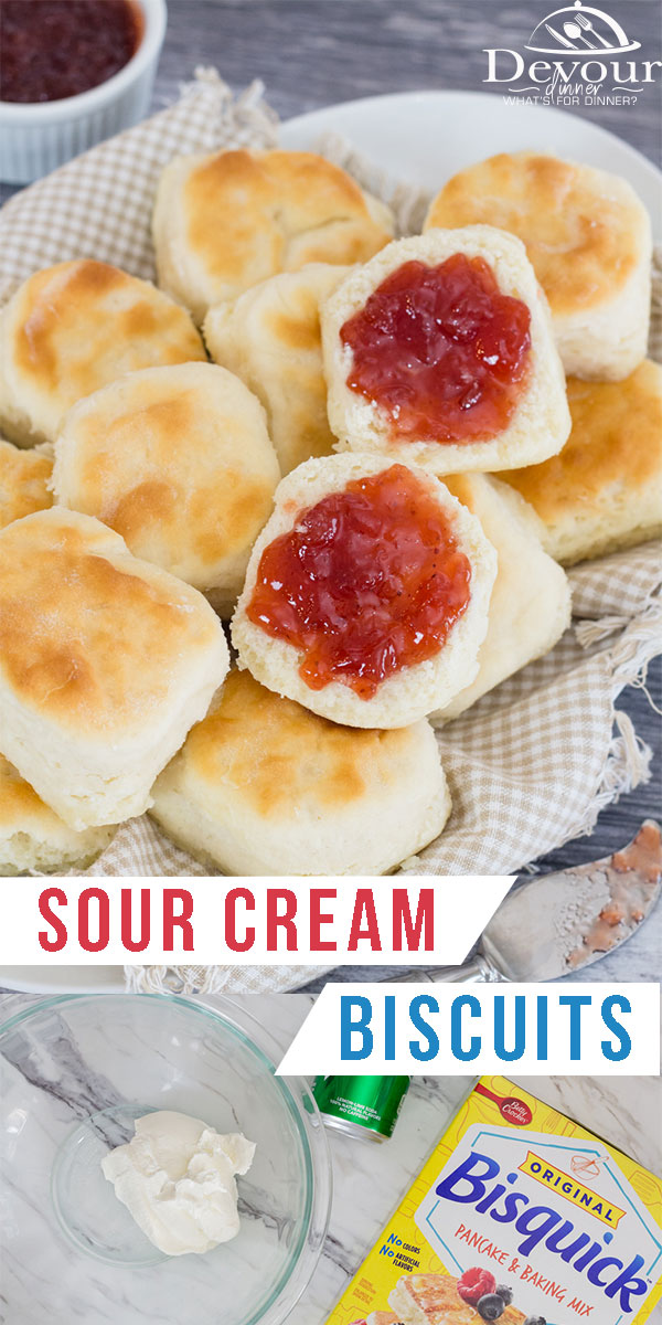 These biscuits will be the softest, moistest and best biscuits you've tasted. Served up with your favorite fresh jam and you have an afternoon treat that everyone will come back for more. #devourdinner #biscuits #easybiscuits #sourcreambiscuits #easyrecipe #snack #bread #breadrecipe #nofailbiscuits #yum #yummy #biscuits #sourcreambiscuit #howtomakesourcreambiscuits #devourpower #easyrecipe #recipe #recipes
