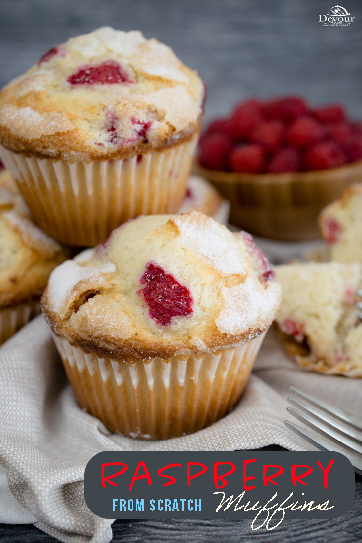 Made from scratch Raspberry Muffins are quick and easy using Flour, Sugar, Salt, Baking Powder, Egg, Milk, Vegetable Oil, Milk and Vanilla. Raspberries give a tart and sweet flavor to the muffins. Perfect breakfast or snack. #bonappetitmag #thekitchn #recipeoftheday #americastestkitchen #buzzfeedfood #cooksillustrated #feedfeedathome #huffposttaste #todayfood #food52grams #onthetable #shareyourtable #foodgawker #bareaders #foodblogfeed #droolclub #makeitdelicious #scrumptiouskitchen
