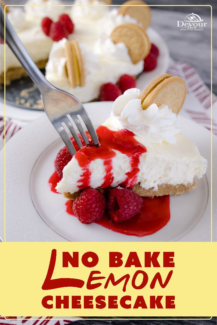 You are going to love No-Bake Lemon Cheesecake with its sweet, tart, and tangy flavors. Trust me when I tell you that you won't lose out on the creamy richness that you love from a Baked Cheesecake either. This Lemon Cheesecake Recipe is smooth, creamy, and balanced with a delicious gram cracker crust. #devourdinner #devourpower #ad #sponsored #nobakecheesecake #lemoncheesecake #easyrecipe #nobakedessert #easydessert #bonappetitmag #thekitchn #recipeoftheday #americastestkitchen #yum #yummy