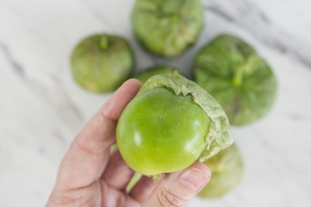 Tomatillo with husk removed