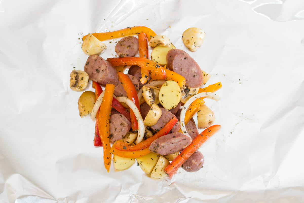 Sausage and Peppers on Tin Foil