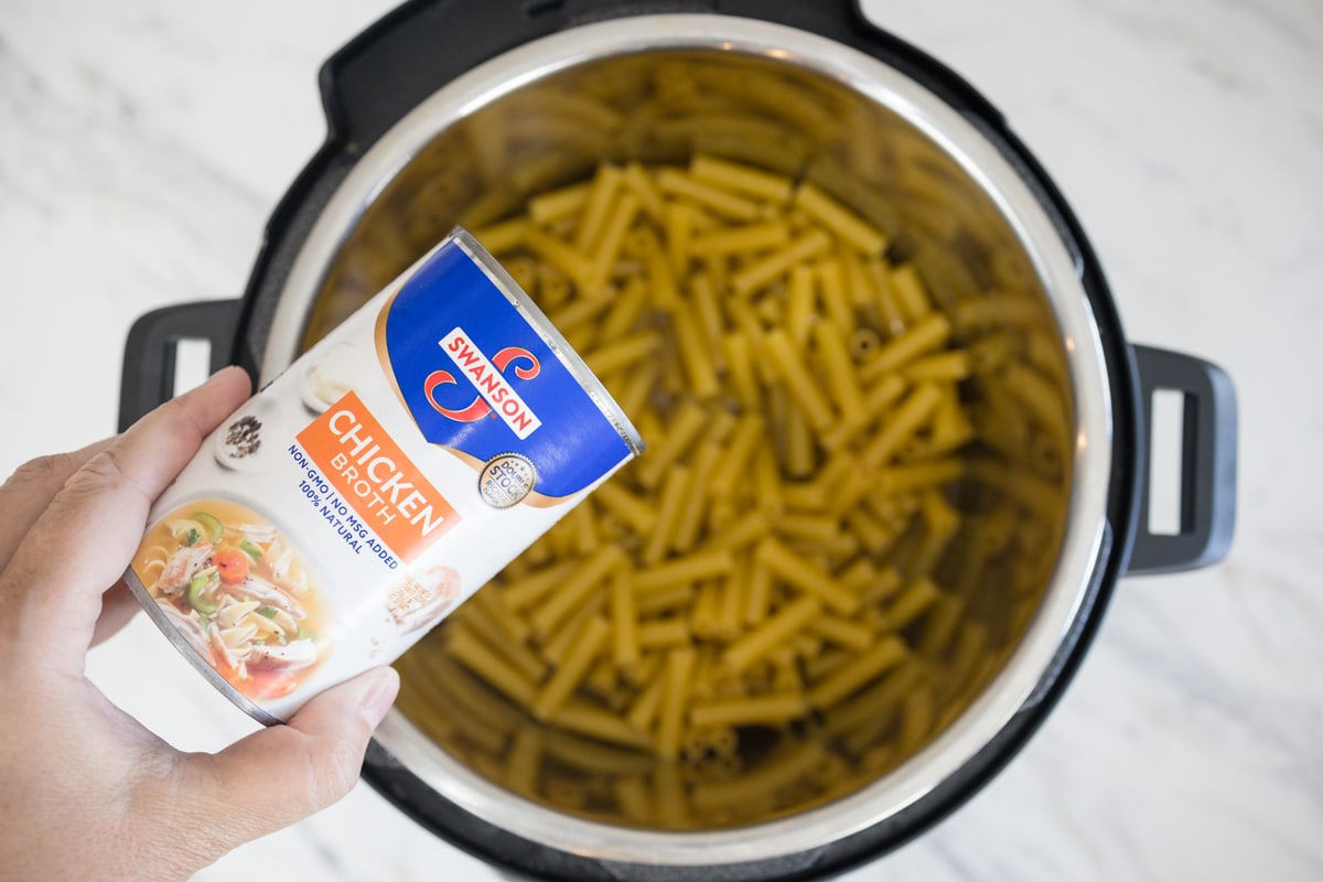 Ziti Pasta and Chicken Broth in Instant Pot
