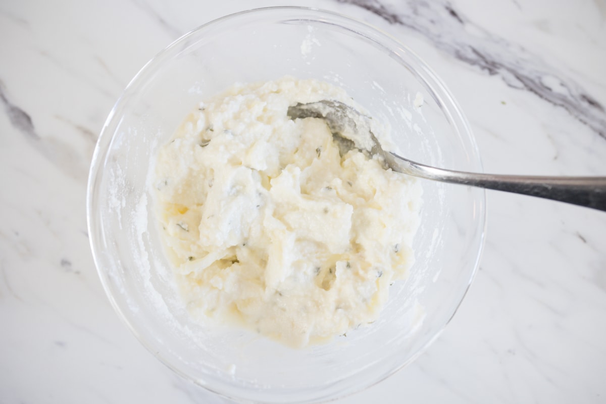 Ricotta Cheese in bowl for Baked Ziti