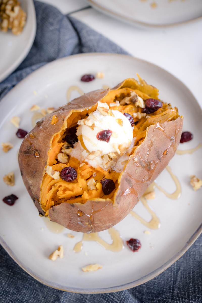 Instant Pot Sweet Potato with Butter, Craisins and Walnuts