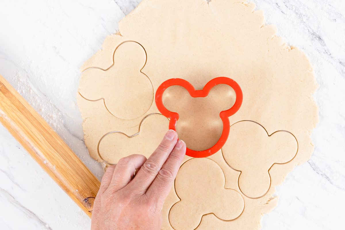 Rolled sugar cookie with Mickey Mouse cookie cutter