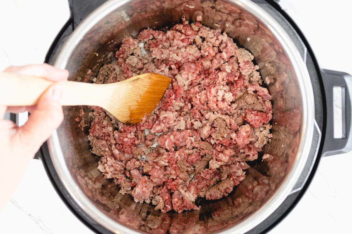 Brown Hamburger and Pork in Instant Pot on Saute
