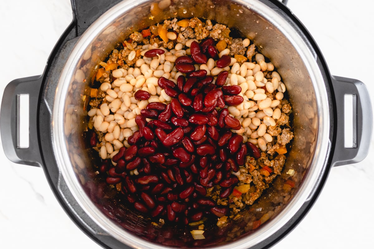 Instant Pot Chili layered ingredients