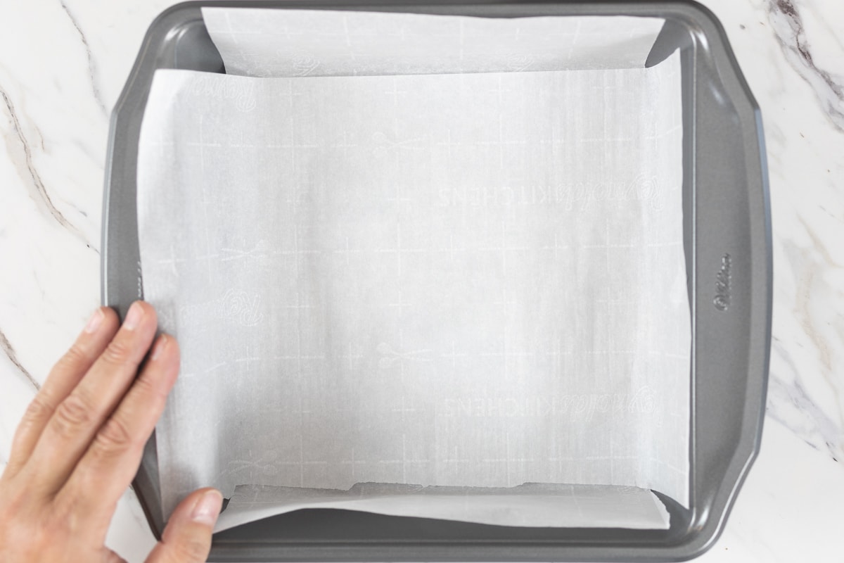 Parchment paper in baking pan