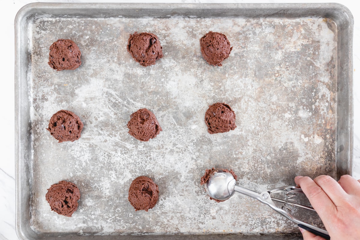 Chocolate cookies on sheet pan