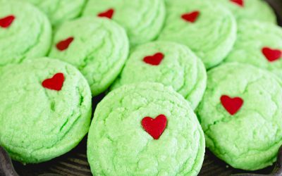 Grinch Sugar cookies with Heart Sprinkles
