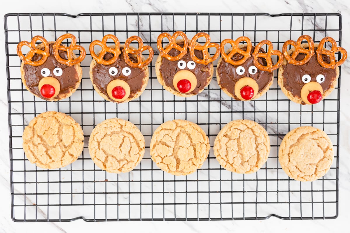 Reindeer Cookies on Cooling Rack