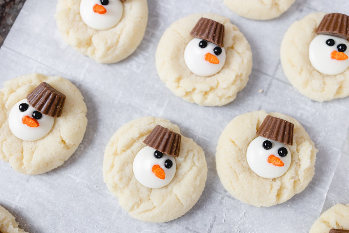 Snowman Cookies cooling in pan