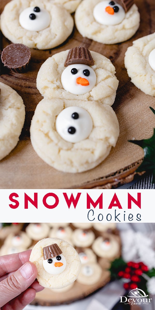Snowman Cookies are soft and chewy, rolled in sugar, with a burst of sweetness in every bite. Which is why these soft sugar cookies are a favorite recipe. Small batch cookie recipe in this soft sugar cookie recipe. Perfect for making Snowman Heads or even a head and body. #devourdinner #devourpower #snowmancookies #softsugarcookies #Snowmancookierecipe #foodblogfeed #foodstagram #foodphotography #buzzfeedfood #feedfeed #foodcoma #foodgawker #foodblog #forkyeah #eeeeats #firstweeat #cookierecipe