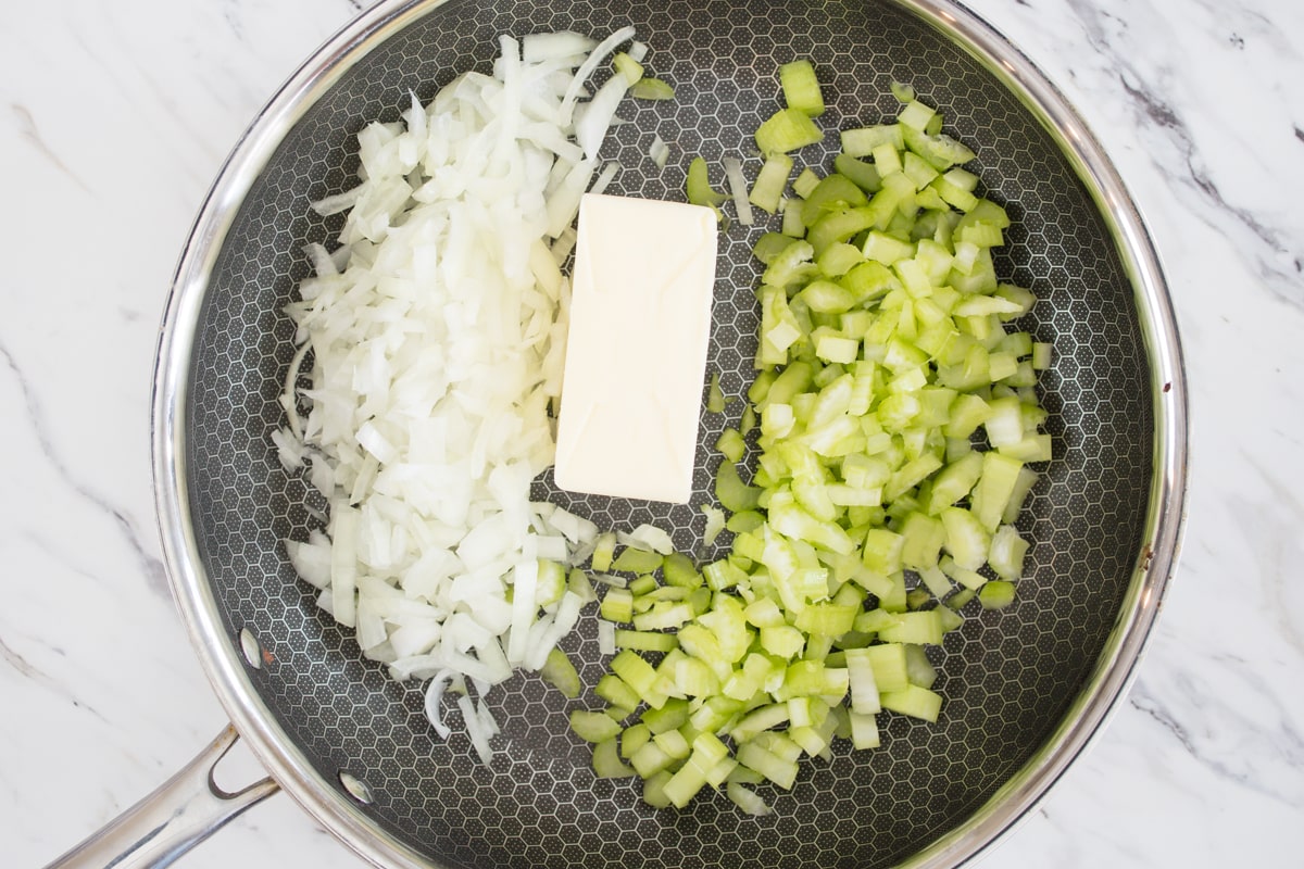 Butter with Onions and Celery in skillet