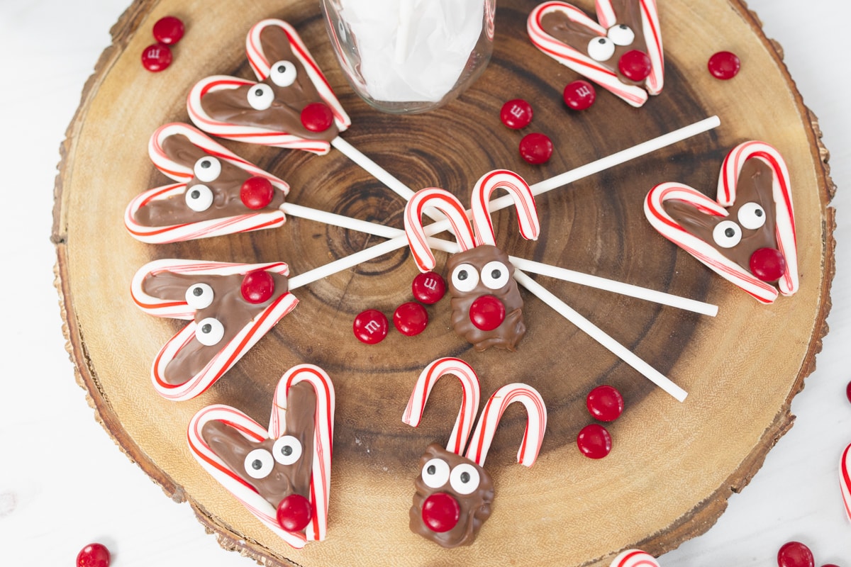 Candy Cane Reindeer Lollipops