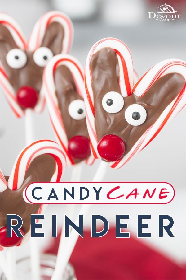Easy Candy Cane Reindeer Lollipops are a crowd pleaser. Peppermint candy cane lollipop filled with chocolate and decorated with candy