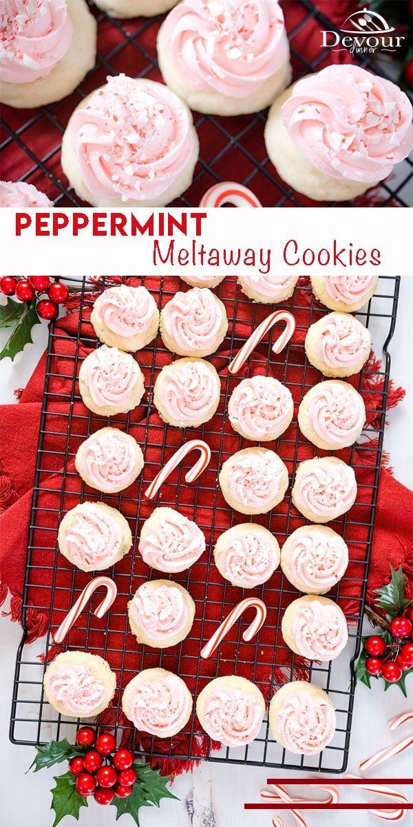 Light and fluffy Peppermint Meltaways Cookies a cookie with Peppermint Extract and crushed candy canes. Melt in your mouth Christmas Cookie Recipe perfect for Cookie Exchanges or to enjoy as a family. #devourdinner #devourpower #christmascookie #cookieexchange #holidaycookie #bonappetitmag #thekitchn #recipeoftheday #americastestkitchen #buzzfeedfood #cooksillustrated #foodgawker #bareaders #foodblogfeed #droolclub #makeitdelicious #scrumptiouskitchen #forthemaking #tastemade #inmykitchen